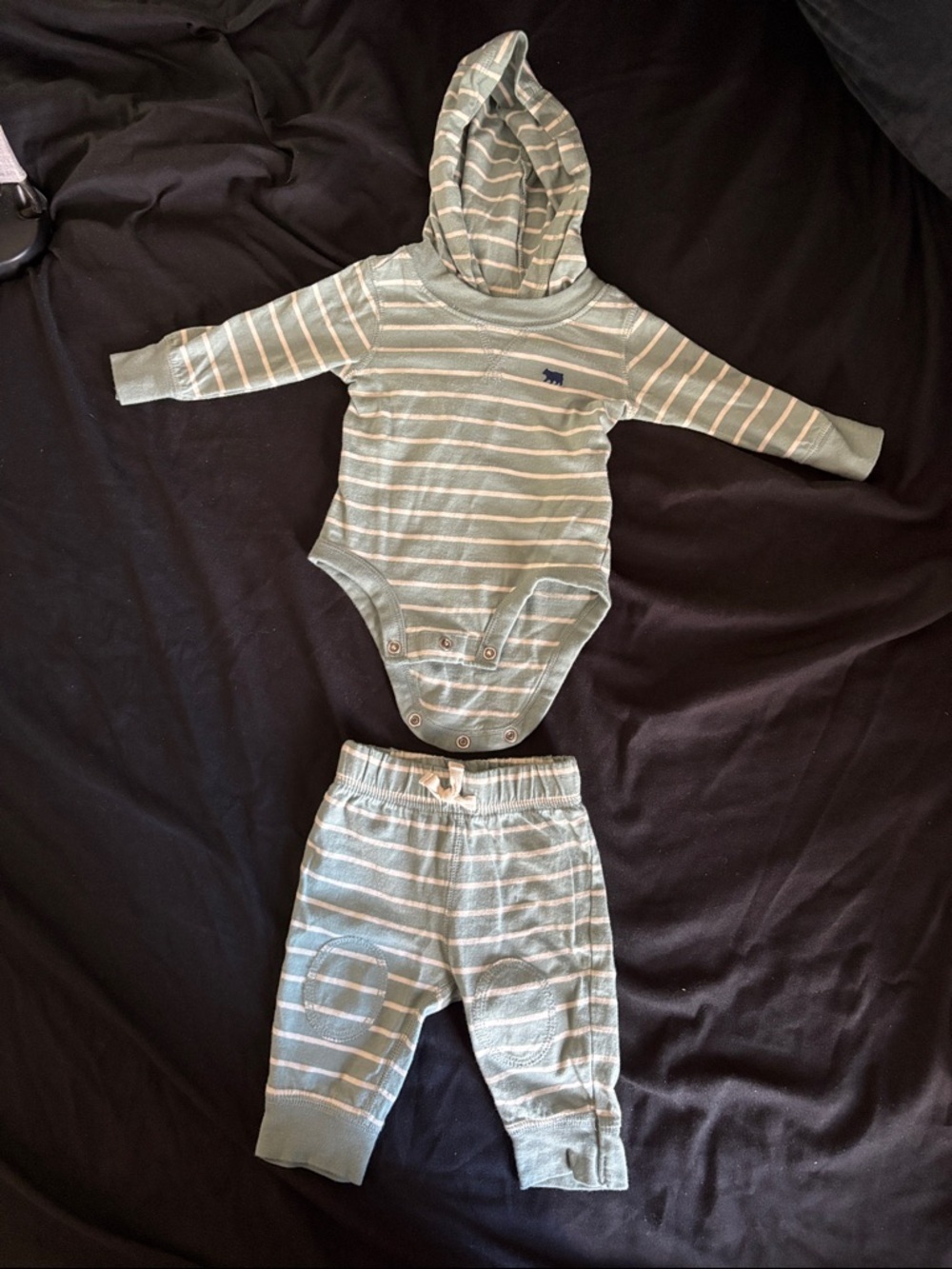 Carter's Green and White Striped Hooded Bodysuit & Pants Set